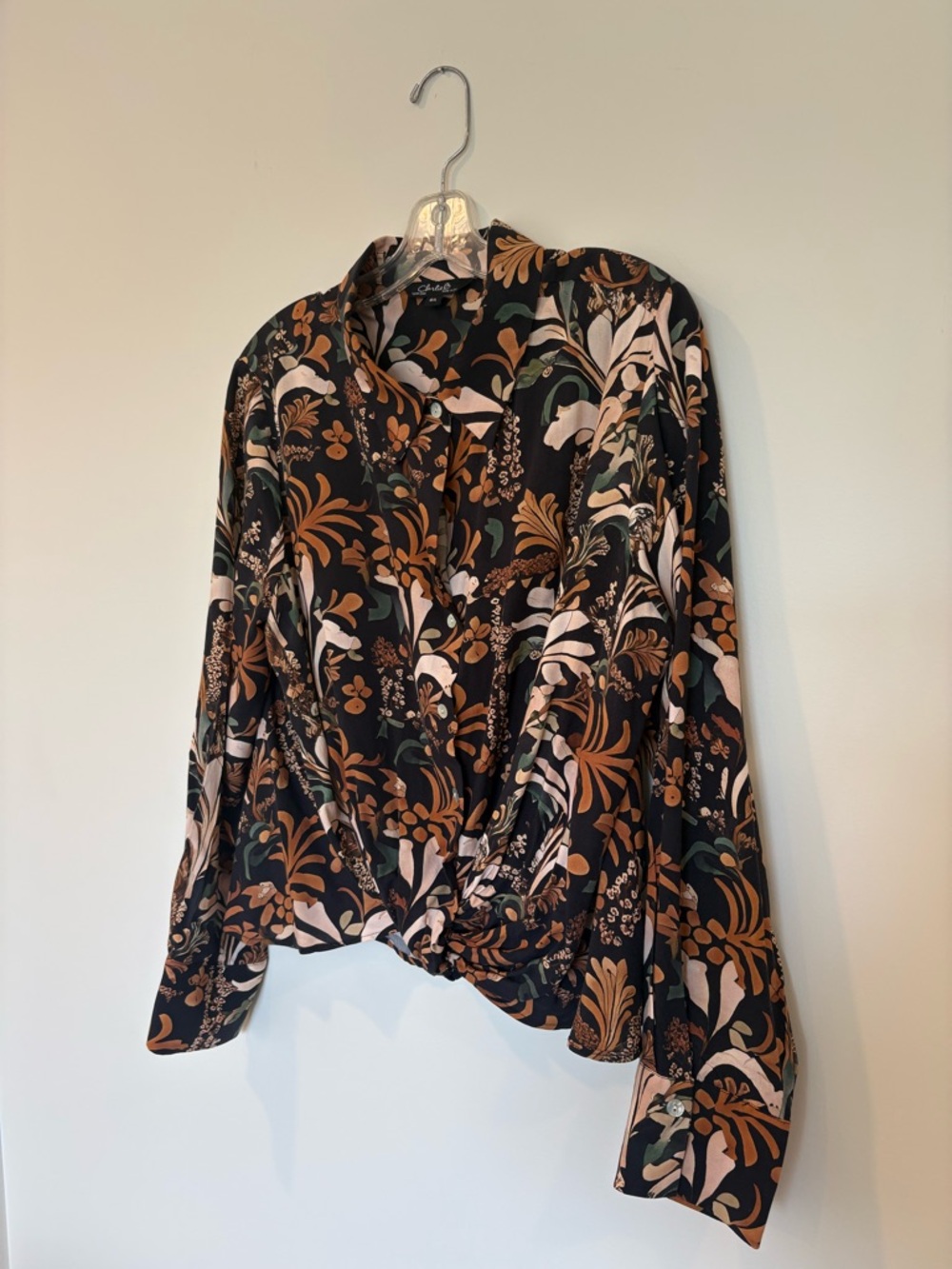Charlie B Floral Twist Front Blouse Size Large Boho Top - Picture 2 of 6